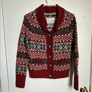 Aeropostale Red and Gray Nordic Cardigan Sweater
